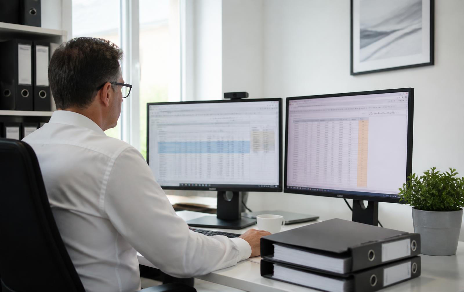 Arbeitsplatz mit Buchhaltungssoftware in einer Kanzlei