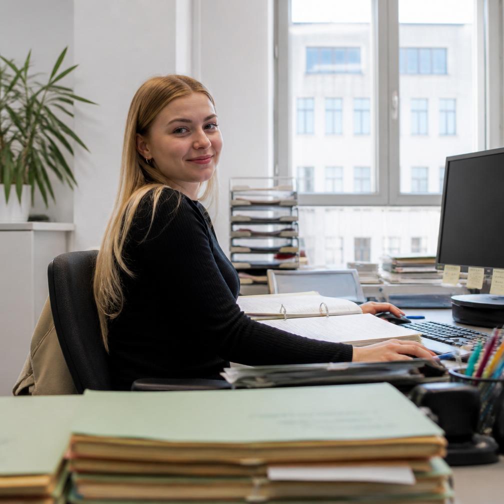 Steuerfachangestellte an ihrem Arbeitsplatz
